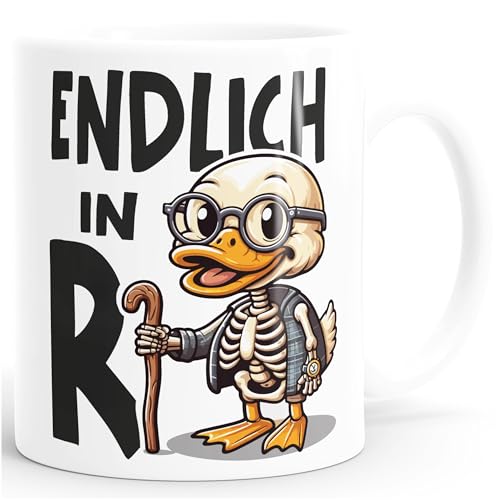 MoonWorks® Kaffee-Tasse Spruch Endlich in Rente Ente lustiges Geschenk Rentner Ruhestand weiß standard von MoonWorks