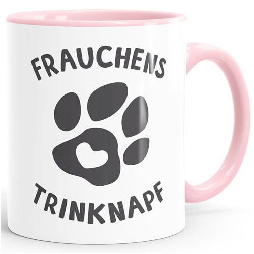 MoonWorks® Kaffee-Tasse Spruch Frauchens Trinknapf Hundepfote-Motiv Becher Bürotasse Tasse Hundeliebhaber rosa unisize von MoonWorks