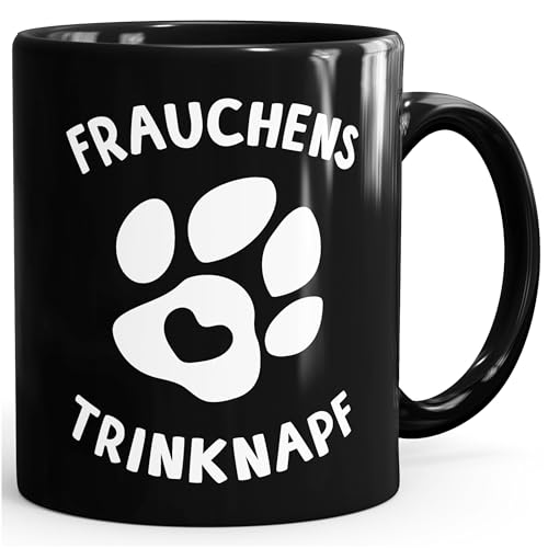 MoonWorks® Kaffee-Tasse Spruch Frauchens Trinknapf Hundepfote-Motiv Becher Bürotasse Tasse Hundeliebhaber schwarz unisize von MoonWorks