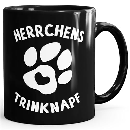 MoonWorks® Kaffee-Tasse Spruch Herrchens Trinknapf Hundepfote-Motiv Becher Bürotasse Tasse Hunde-Liebhaber Herrchens Trinknapf schwarz unisize von MoonWorks