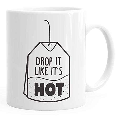 MoonWorks® Kaffee-Tasse Spruch drop it like it's hot Teebeutel-Motiv Becher Bürotasse weiß unisize von MoonWorks