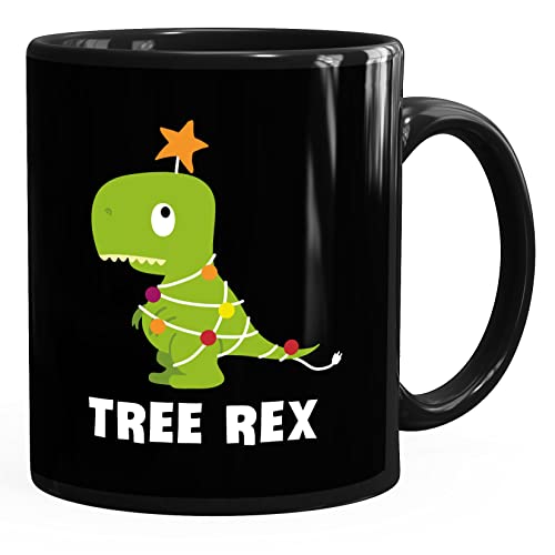 MoonWorks® Kaffee-Tasse Weihnachten lustig Tree Rex Fun Parodie Christmas Xmas Bürotasse lustige Kaffeebecher schwarz Keramik-Tasse von MoonWorks