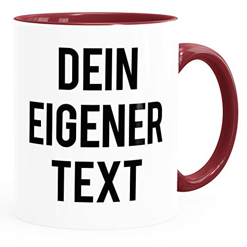 MoonWorks® Kaffee-Tasse eigener Text Spruch Wunschtext personalisiert Bürotasse lustige Kaffeebecher anpassen bordeauxrot Keramik-Tasse von MoonWorks