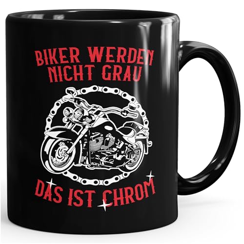 MoonWorks® Kaffee-Tasse mit Spruch Geschenke für Männer Biker werden nich grau Das ist Chrom schwarz standard von MoonWorks