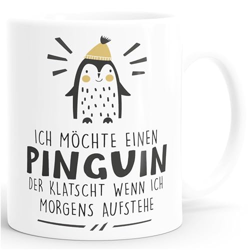 MoonWorks® Kaffee-Tasse mit Spruch Ich möchte einen Pinguin Bürotasse lustig Kaffeebecher uni - weiß Keramik-Tasse von MoonWorks