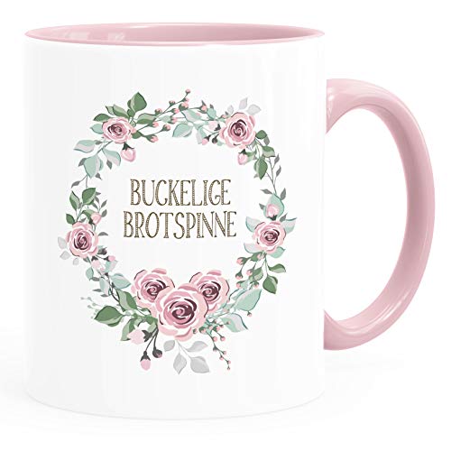 MoonWorks® Kaffee-Tasse mit Spruch individuell anpassbar Schimpfwörter Beleidigung Ironie Sarkasmus Geschenk lustige Büro-Tasse Buckelige Brotspinne rosa unisize von MoonWorks