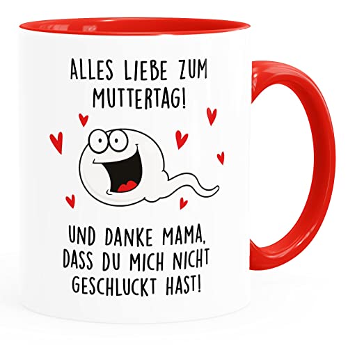 MoonWorks® KaffeeKaffee-Tasse Danke dass du mich nicht geschluckt hast Geschenk Mama Muttertag lustig Spermium weiss-innen-rot Keramik-Tasse von MoonWorks