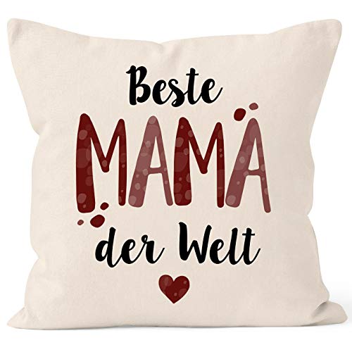 MoonWorks® Kissen-Bezug Beste Mama/Bester Papa der Welt Herz Geschenk für Eltern Vater Mutter Muttertag Vatertag Mama 1 Natur Unisize von MoonWorks
