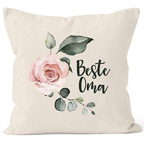 MoonWorks® Kissen-Bezug Beste Oma Geschenk Watercolor Kissen-Hülle Deko-Kissen Baumwolle Natur Unisize von MoonWorks