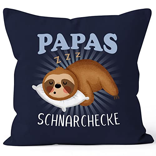 MoonWorks® Kissen-Bezug Faultier Papas Schnarchecke lustiges Geschenk für Väter Papa von Tochter Sohn Navy 40cm x 40cm von MoonWorks