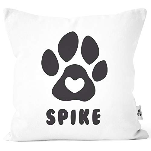 MoonWorks® Kissen-Bezug Hund Hundepfote Herz personalisierbares Geschenk für Hundebesitzer anpassbarer Name weiß Unisize von MoonWorks