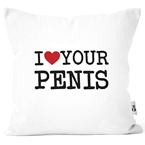 MoonWorks® Kissen-Bezug I Love My Penis/Pimmel Boobs I Love Your Boobs/Penis lustiger Spruch Ironie Deko-Kissen I Love Your Penis weiß Unisize von MoonWorks