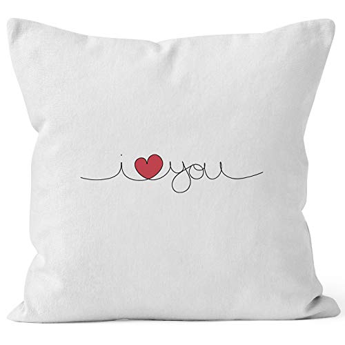 MoonWorks® Kissen-Bezug I Love You Liebe Kissen-Hülle Deko-Kissen Baumwolle Weiss-rot Unisize von MoonWorks