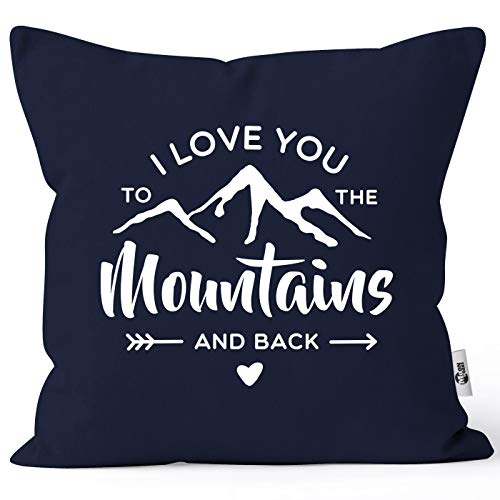 MoonWorks® Kissen-Bezug I Love You to The Mountain and Back Liebeserklärung Geschenk Valentinstag Weihnachten Navy Unisize von MoonWorks