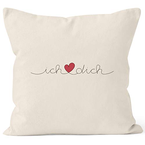 MoonWorks® Kissen-Bezug Ich Liebe Schriftzug Kissen-Hülle Deko-Kissen Baumwolle Natur Unisize von MoonWorks