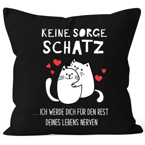 MoonWorks® Kissen-Bezug Liebe Katzen Pärchen Keine Sorge Schatz Geschenk Partner Paar Katzenliebhaber Valentinstag Weihnachten schwarz Standard von MoonWorks