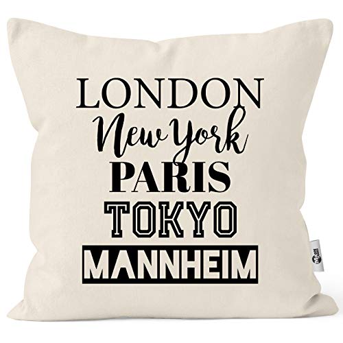 MoonWorks® Kissen-Bezug London Paris New York Tokyo Deine Stadt Dorf Ort Ortsname Kissen-Hülle Deko-Kissen Baumwolle Natur Unisize von MoonWorks