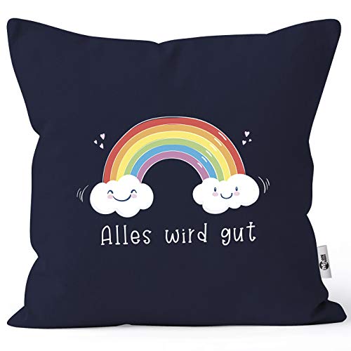 MoonWorks® Kissen-Bezug Regenbogen Alles Wird gut Mutmacher Geschenk Trost Aufmunterung positiv Denken durchhalten Navy Unisize von MoonWorks