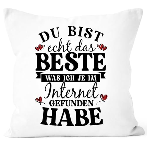 MoonWorks® Kissen-Bezug Spruch Liebe lustig Das Beste was ich im Internet gefunden Habe Geschenk Valentinstag Mann Frau weiß Standard von MoonWorks