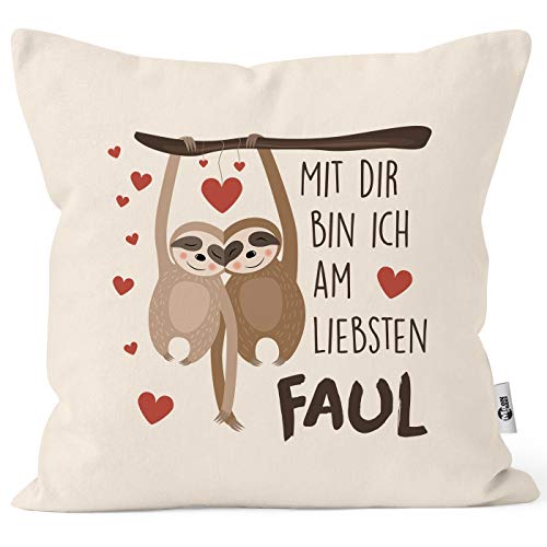 MoonWorks® Kissen-Bezug Spruch Mit dir Bin ich am liebsten faul Faultier Geschenk Liebe Freundschaft Valentinstag Geburtstag Freund Freundin Natur Unisize von MoonWorks