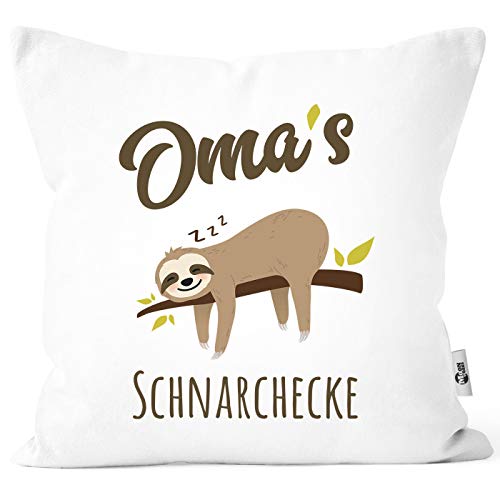 MoonWorks® Kissen-Bezug Spruch Opa's Oma's Mama's Papa's Schnarchecke Faultier Print Kissen-Hülle Deko-Kissen Baumwolle Weiss Unisize von MoonWorks
