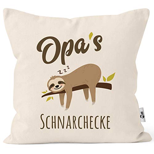 MoonWorks® Kissen-Bezug Spruch Opa's Oma's Mama's Papa's Schnarchecke Faultier Print Kissen-Hülle Deko-Kissen Baumwolle Natur Unisize von MoonWorks