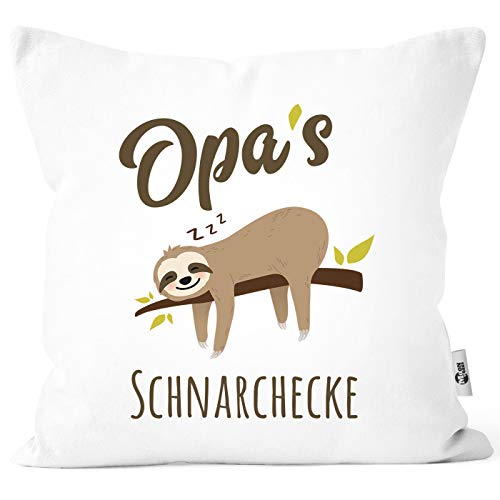 MoonWorks® Kissen-Bezug Spruch Opa's Oma's Mama's Papa's Schnarchecke Faultier Print Kissen-Hülle Deko-Kissen Baumwolle Opa weiß Unisize von MoonWorks