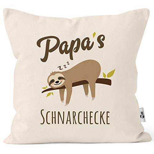 MoonWorks® Kissen-Bezug Spruch Opa's Oma's Mama's Papa's Schnarchecke Faultier Print Kissen-Hülle Deko-Kissen Baumwolle Papa Natur Unisize von MoonWorks