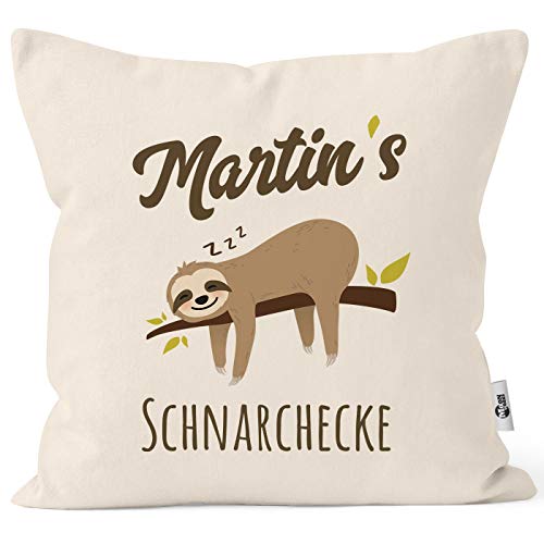 MoonWorks® Kissen-Bezug Spruch Opa's Oma's Mama's Papa's Schnarchecke Faultier Print Kissen-Hülle Deko-Kissen Baumwolle Natur Unisize von MoonWorks