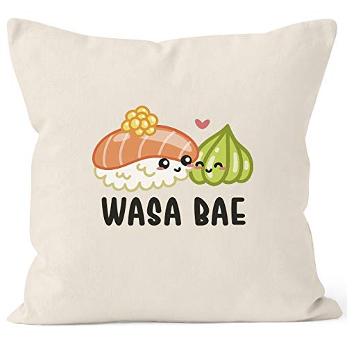 MoonWorks® Kissen-Bezug Wasa Bae Wasabi Wasabae Sushi Kissen-Hülle Deko-Kissen Baumwolle Natur Unisize von MoonWorks