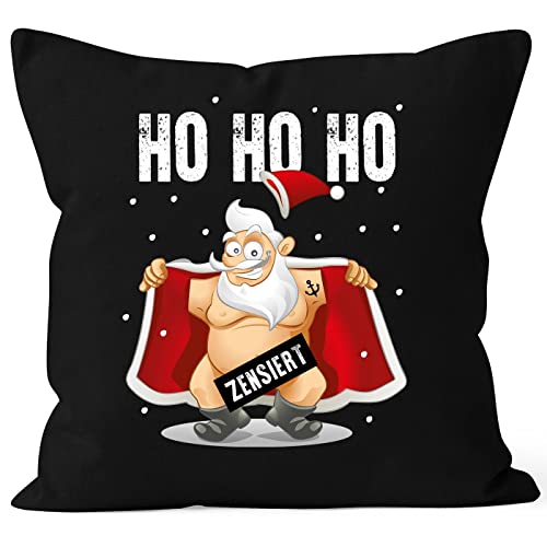 MoonWorks® Kissen-Bezug Weihnachten lustig Weihnachtsmann zensiert Bedruckt Wunschtext HoHoHo Weihnachtsdeko personalisiert schwarz Standard von MoonWorks