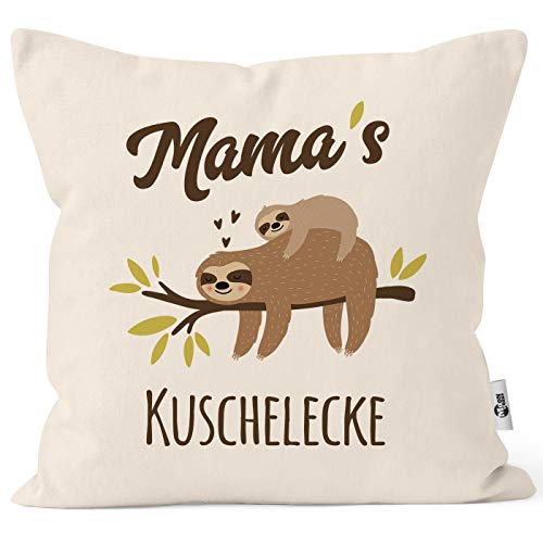 MoonWorks® Kissen-Bezug eigener Name Mama´s/Papa´s/Oma´s/Opas´s/Kuschelecke Faultier personalisierbare Mama Natur Unisize von MoonWorks