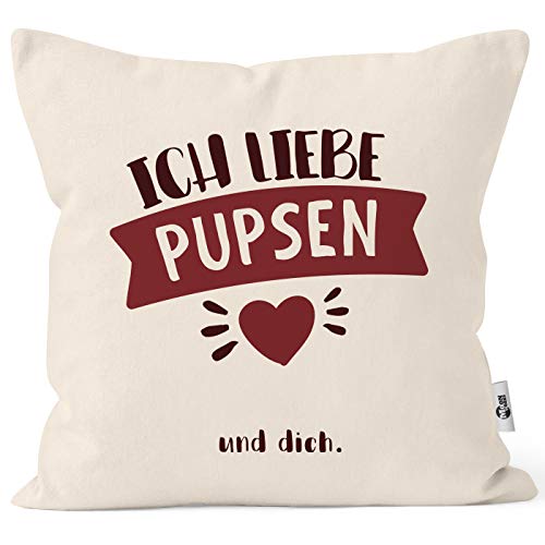 MoonWorks® Kissen-Bezug lustiger Spruch Ich Liebe pupsen und Dich personalisierbares Motiv Wunschname Geschenk witzige Liebeserklärung und Dich Natur Unisize von MoonWorks