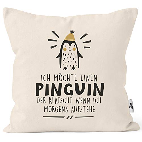 MoonWorks® Kissen-Bezug mit Spruch lustig Ich möchte einen Pinguin Kissen-Hülle Deko-Kissen Baumwolle Natur Unisize von MoonWorks