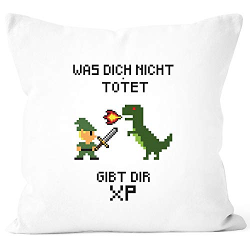 MoonWorks® Kissen-Bezug was Dich Nicht tötet gibt dir XP Gaming Motiv Warrior Kissen-Hülle Deko-Kissen Baumwolle weiß Unisize von MoonWorks