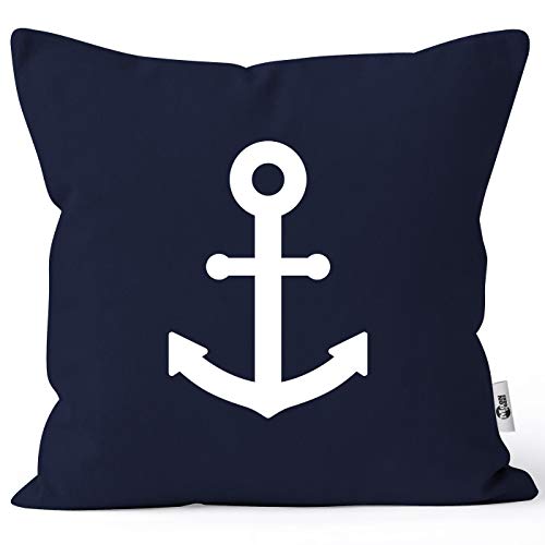 MoonWorks® Kissenbezug Anker Aufdruck maritimes Motiv Geschenk für Nordlichter Kissenhülle Dekokissen Navy Unisize von MoonWorks