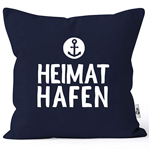 MoonWorks® Kissenbezug Aufschrift Heimathafen Anker Geschenk Partner Familie Freunde maritimes Motiv Navy Unisize von MoonWorks