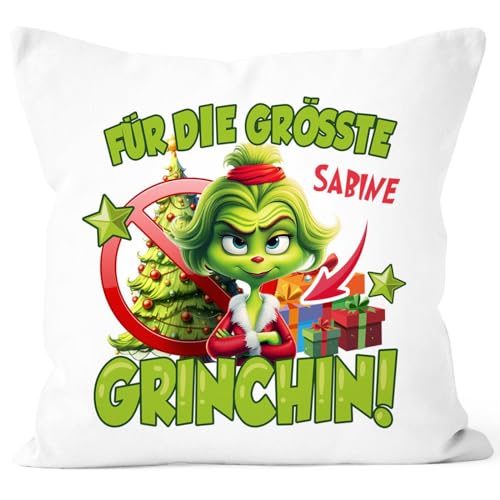 MoonWorks® Kissenbezug Grinch Weihnachten Mann Frau Paar mit Namen personalisierbar Geschenk lustig Weihnachtsmuffel Grinch Lady weiß Standard von MoonWorks