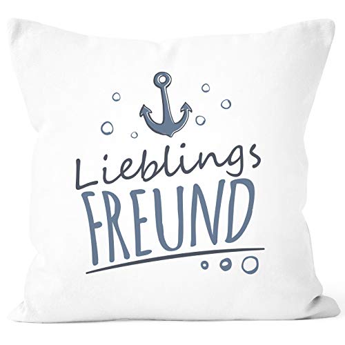 MoonWorks® Kissenbezug Kissen-Hülle Lieblings Freund/Bruder/Papa/Mensch mit Anker Geschenkideen Lieblingsperson Freund weiß Unisize von MoonWorks