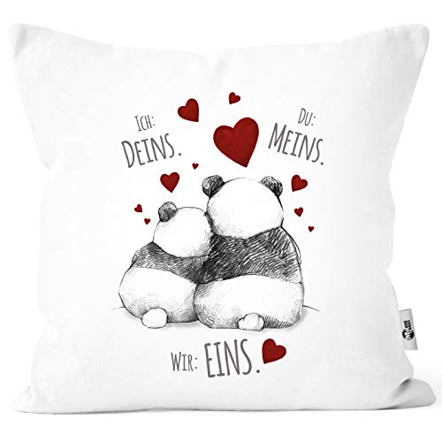 MoonWorks® Kissenbezug Kissenhülle Panda Motiv Spruch Ich Deins Du Meins Wir Eins Liebes-Geschenk Partner Liebesbeweis weiß Unisize von MoonWorks