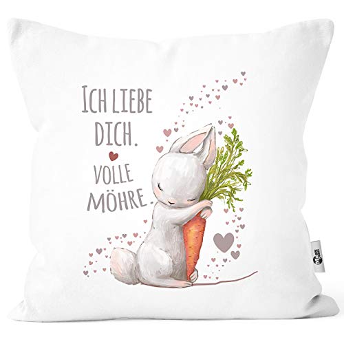 MoonWorks® Kissenbezug Liebesgeschenk Ich Liebe Dich volle Möhre Hase mit Karotte Liebesbotschaft Liebesbeweis weiß Unisize von MoonWorks