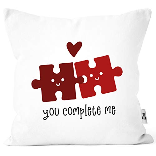 MoonWorks® Kissenbezug You Complete me Puzzle Spruch Liebe Geschenk Partner Valentinstag Jahrestag Puzzlestücke weiß Unisize von MoonWorks