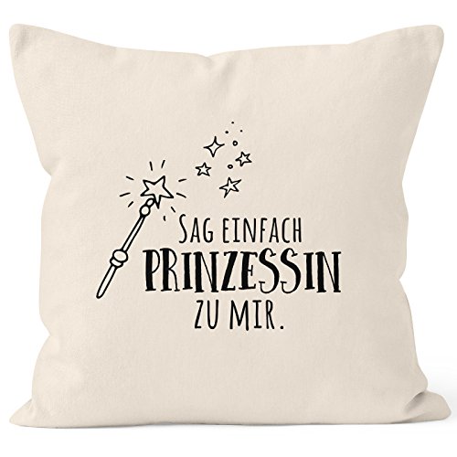 MoonWorks® Kissenbezug mit Spruch, sag einfach Prinzessin zu Mir, Kissen-Hülle aus Baumwolle, 40x40 Natur Unisize von MoonWorks