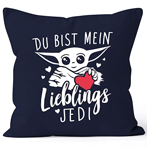 MoonWorks® Kissenbezug mit Spruch Du bist Mein Lieblingsjedi Baby-Yoda Herz Geschenk Freundin Freund Lieblingskollegin Navy 40cm x 40cm von MoonWorks