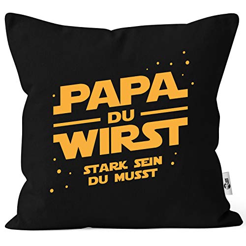 MoonWorks® Kissenbezug mit lustigem Spruch Yoda Papa du wirst stark Sein du musst Ankündigung Schwangerschaft schwarz Unisize von MoonWorks
