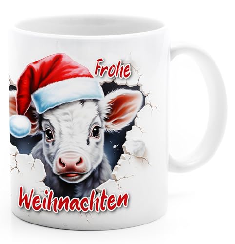 MoonWorks® Tasse Frohe Weihnachten 3D-Illusion lustige Tiere Schnee Wintermotiv XMAS kleines Weihnachtsgeschenk Kuh weiß standard von MoonWorks