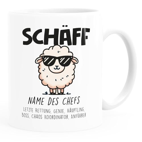 MoonWorks® Tasse Geschenk Chef lustig Schaf Schäffin Geschenkidee Vorgesetzter Weihnachten Geburtstag Abschied Chef Wunschname weiß standard von MoonWorks