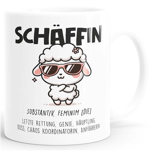 Moonworks® Tasse Geschenk Chef lustig Schaf Schäffin Geschenkidee Vorgesetzter Weihnachten Geburtstag Abschied Chefin weiß standard von MoonWorks