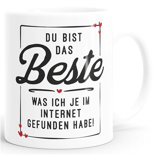 Moonworks® Tasse Geschenk Liebe lustig Valentinstag Jahrestag Du bist das Beste was ich je im Internet gefunden habe weiß standard von MoonWorks