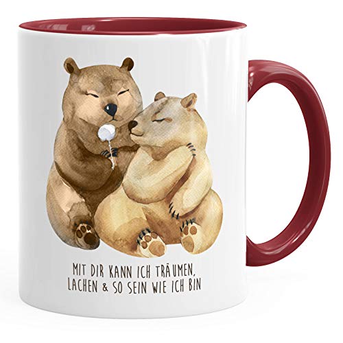 MoonWorks® Tasse Liebe Spruch mit dir kann ich träumen Geschenk Valentinstag Weihnachten Liebesspruch verliebte Bären bordeauxrot unisize von MoonWorks